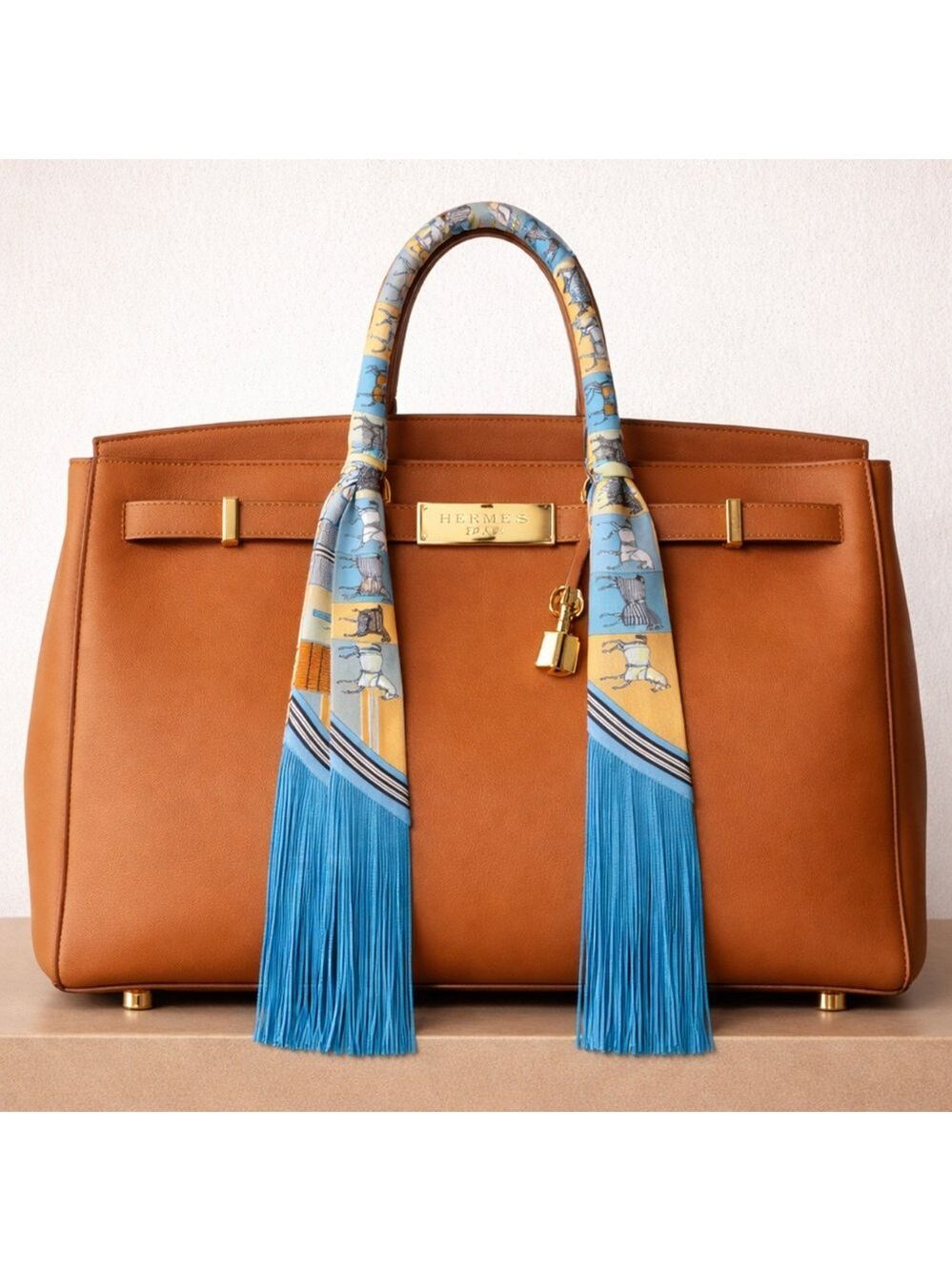 BLUE HORSE EQUESTRIAN FAUX LEATHER TASSELED SKINNY SCARF BAG HANDLE WRAP TIE